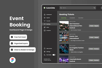 GalaGlide - Event Booking Dashboard V2 application apps booking concert design event layout ui ux website