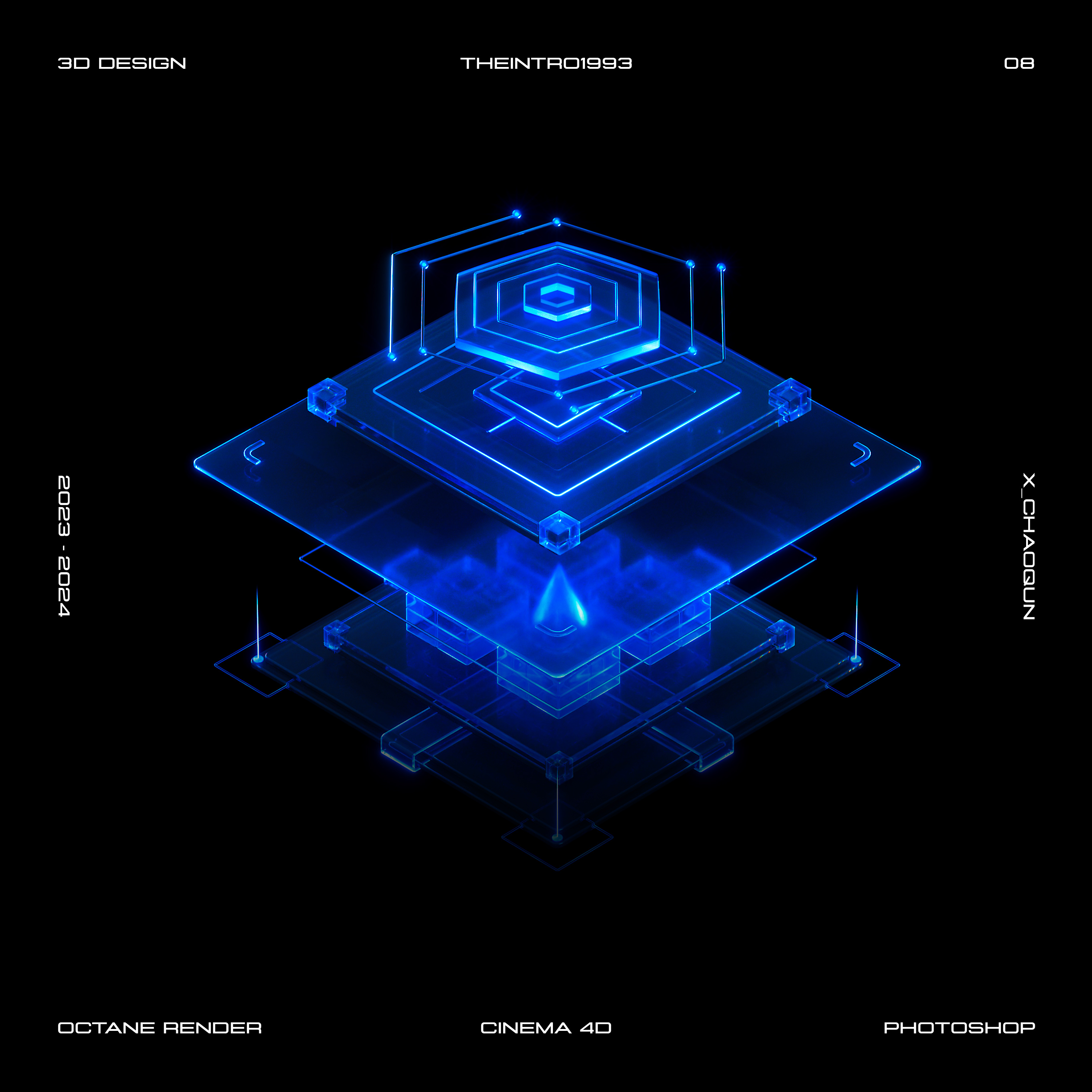 Tech-inspired 3D renderings vol.8 3d blue branding c4d graphic design icon octane render technology ui