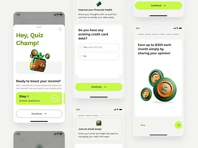 MMIQ UX/UI Design for iOS branding design finance green illustration ios mobile app money questionnaire typography ui ux