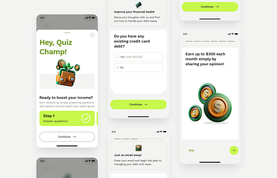 MMIQ UX/UI Design for iOS branding design finance green illustration ios mobile app money questionnaire typography ui ux