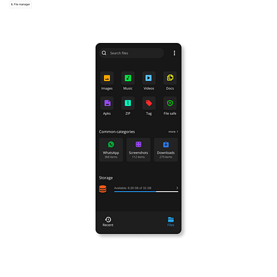 File manager app design (dark theme) adobe xd figma mobile app mobile design ui user interface