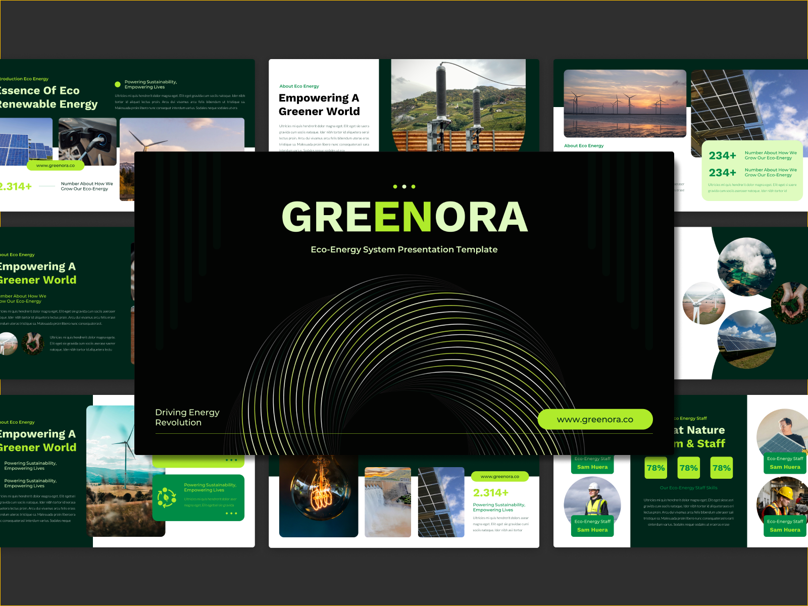 Greenora - Eco Energy Presentation Template branding business design geothermal graphic design layout presentation solar