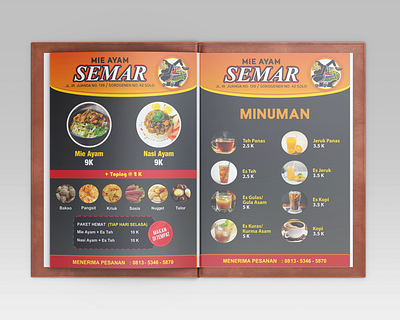 Menu Design "Mie Ayam SEMAR" advertising brand identity branding brochure design graphic design logo logo design menu book menu design vector