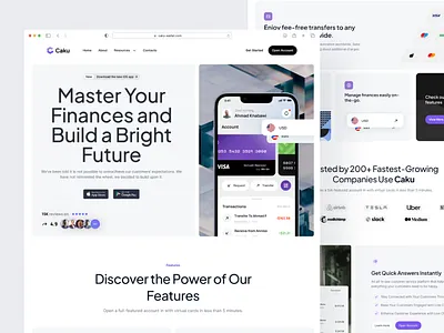 CAKU - Financial Landing Page 2024 bento bento box bento grid branding e wallet financial landing page design landing page sass logo mobile wallet sass wallet website website sass wordpress