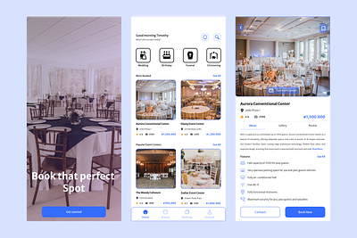 SPOT, an event center/hall renting app landing page ui uiux design ux web design
