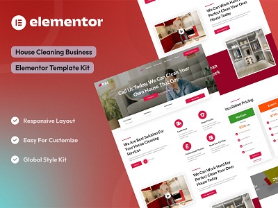 House Cleaning Business Elementor Template Kit agency business elementor template kit house cleaning webdesign website design wordpress