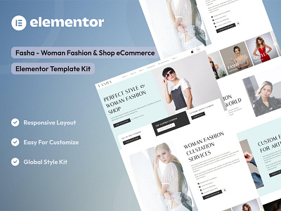 Woman Fashion & Shop eCommerce Elementor Template Kit ecommerce elementor template kit fashion grey minimalist web design shop store uidesign webdesign woman