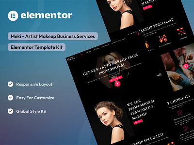 Artist Makeup Business Services Elementor Template Kit celebrity elementor elementor ui design makeup makeup service uikits uiux wordpress