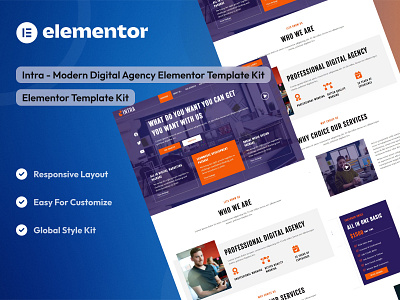 Modern Creative & Digital Agency Elementor Template Kit agency elementor for ui elementor template kit elementor ui design landing page ui website design wordpress website design