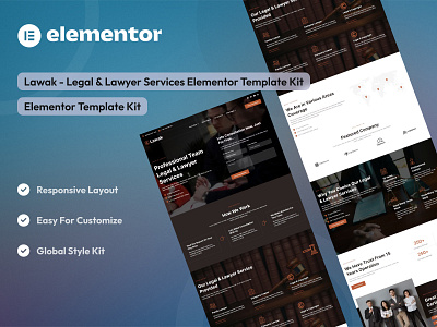 Legal & Lawyer Services Elementor Template Kit attorney elementor for ui elementor template kit elementor ui design law lawyer legal services uikits uiux website website design
