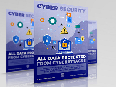Cyber Security Services Flyer Template antivirus attack data guards hacker internet online protected safe scams software