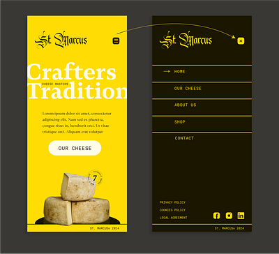 St. Marcus - Artisan cheese - mobile hero + menu art direction cheese composition figma hero landing page menu mobile responsive ui visual identity web web design website