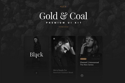 Gold & Coal - UI Kit app application black calendar chat clean ecommerce elements interface ios landing luxury mobile prototype ui ui kit ux web