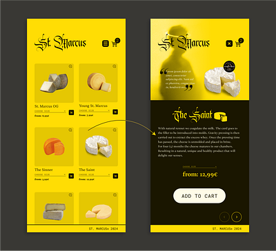 St. Marcus - Artisan cheese - mobile Shop + product page art direction cheese concept landing page mobile product responsive shop ui user interface visual identity web web design webdesign website