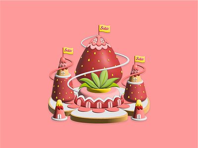 Sweet Casle / Strawberry flavor cake castle design flat design game concept isometric strawberry sweet vector