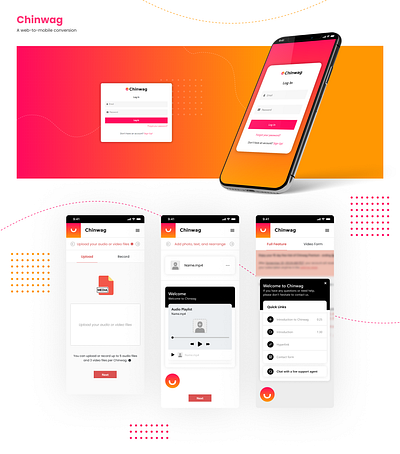 Chinwag app design clean gradient graphic design mobile app orange ui ux