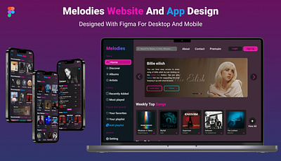 Music Player (Melodies) Website And App app design graphic design music music app music website ui uiux uiux designer ux web design