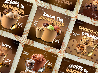 Ice Cream Menu Social Media Templates advert banner binge cafe chocolate eat food graphic design ice cream marketing menu post poster promo restaurant snacks social media sweet template vanila