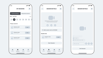 Online Sessions App Wireframe app appdesign education session student teacher ui uiux ux wireframe