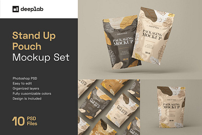 Stand Up Pouch Mockup Set bag branding clear foil merchandise plastic pouch retail sachet snack stand up pouch mockup set white zipper