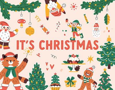 It's Christmas characters cute flat illustration vector