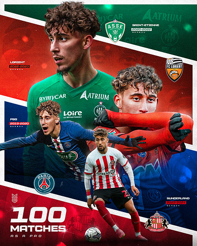 Adil Aouchiche 100 matches as a PRO athletics design football gameday graphic design matchday poster design soccer