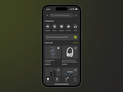 Tech ecommerce app concept dark theme application concept dark theme design e commerce ecommerce ecommerce app mobile app mobile app design tech products