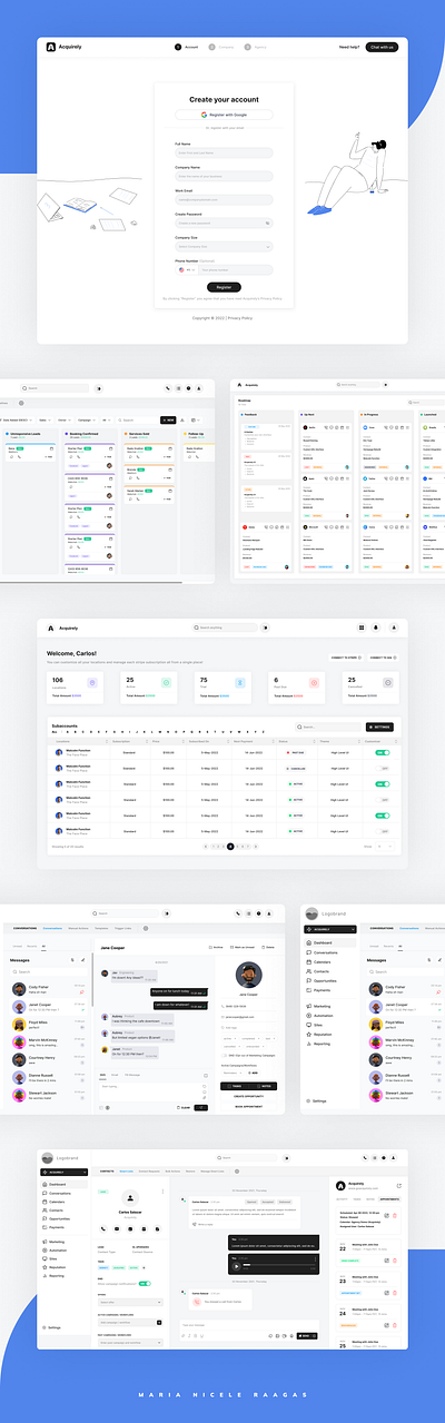 Acquirely cards chat dashboard messaging saas ui ui design ux ux design web design website