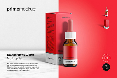 Dropper Bottle & Box Mockup cardboard cosmetic cosmetics dropper bottle box mockup mock up mockup pack packaging pharmaceutical pharmacy pipette realistic template