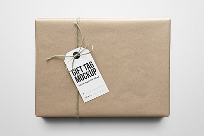 Gift Tag on Paper Package Mockup christmas craft craft paper gift tag gift tag on paper package mockup gift wrap gifts holidays package present