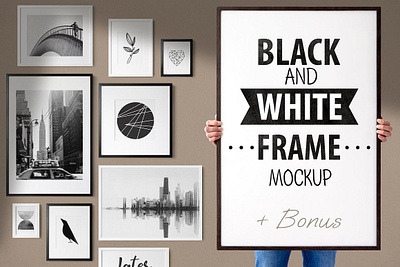 BLACK AND WHITE FRAME MOCKUP background black and white frame mockup black frame mockup foreground hand holder photo frame photo frame mockup print shadow overlay template white frame white frame mockup