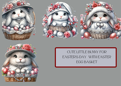 Cute easter's day bunny cute cute bunny cute rabbit design easter easter egg basket easters day florals graphic design watercolor rabbit