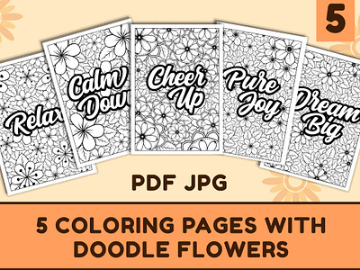 Doodle Flowers Coloring Pages for Adult adult coloring pages coloring pages doodle flower flower doodles flower illustration graphic design illustration