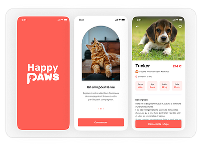 🐶 HappyPaws - Mobile app app branding design mobile mobile app pet red ui ux visual identity white