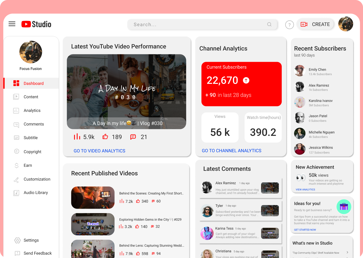#DailyUI #018 | Redesigning YouTube Dashboard 3d analytics branding dailyui dashboard logo redesign ui youtube