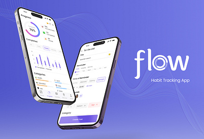 Flow - Habit Tracking App branding calendar concept design flow graphics habit health human centered design illustration improve logo mobile app mobile ui statistics to do list tracking ui uiux ux