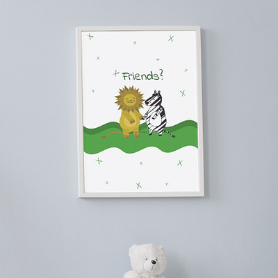 Friends? Cute Animal Poster animals cartoon childrens illustration cute digital art digital design graphic design illustration nature posters wall art