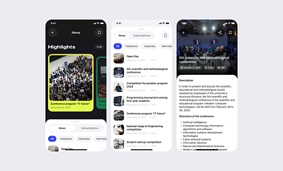 News screens of university mobile app app dailyui design mobile ui university