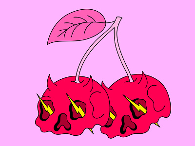 Cherry Skull cartoon character cherry devil drawing fruit illustration pink red skeleton skull
