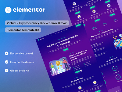 Cryptocurency & Blockchain & Bitcoin Elementor Template Kit bitcoin blockchain cryptocurency elementor template kit elementor ui design ui uidesign uikits uiux webdesign website design