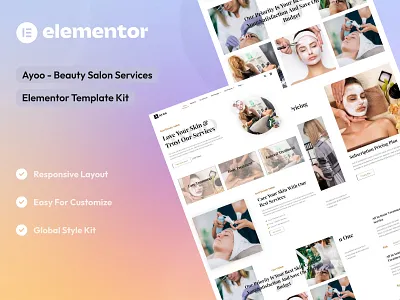 Beauty Salon Services Elementor Template Kit beauty beauty salon design elementor template kit elementor ui design facial care salon treatment ui uidesign uikits uiux webdesign website design