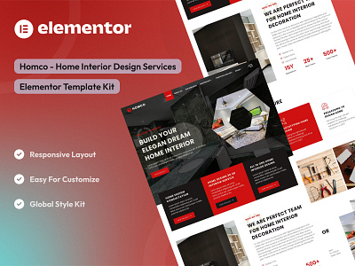 Home Interior Design Services Elementor Template Kit architecture design elementor template kit elementor ui design home house interior interior design ui uidesign uikits uiux webdesign website design