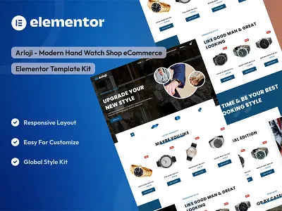 Modern Hand Watch Shop eCommerce Elementor Template Kit design ecommerce elementor template kit elementor ui design handwatch jewelry modern shop ui uidesign uikits uiux watch webdesign website design woocommerce
