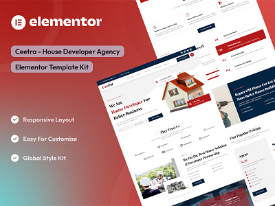 House Developer Agency Elementor Template Kit construction design elementor template kit elementor ui design house house building house developer real estate ui uidesign uikits uiux webdesign website design