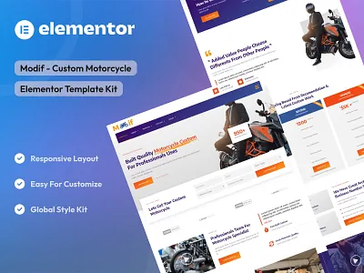 Custom Motorcycle Elementor Template Kit custom design elementor template kit elementor ui design modification motorcycle ui uidesign uikits uiux webdesign website design