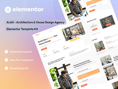 Architecture & House Design Agency Elementor Template Kit architecture design elementor template kit elementor ui design exterior design house design interior design ui uidesign uikits uiux webdesign website design