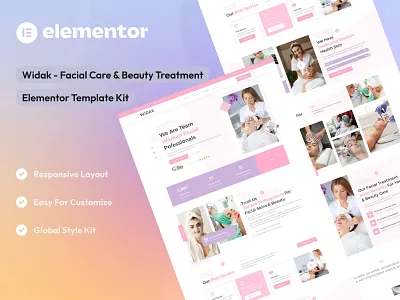 Facial Care & Beauty Treatment Elementor Template Kit beauty salon beauty treatment design elementor template kit elementor ui design facial care salon ui uidesign uikits uiux webdesign website design