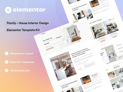 House Interior Design Elementor Template kit architecture design elementor template kit elementor ui design home design house interior design interior exterior real estate ui uidesign uikits uiux webdesign website design