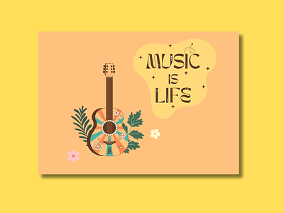 Music is life Comic Post Design simple & creative. flowers guiter instagram post leves music music is life post simple music design social media post