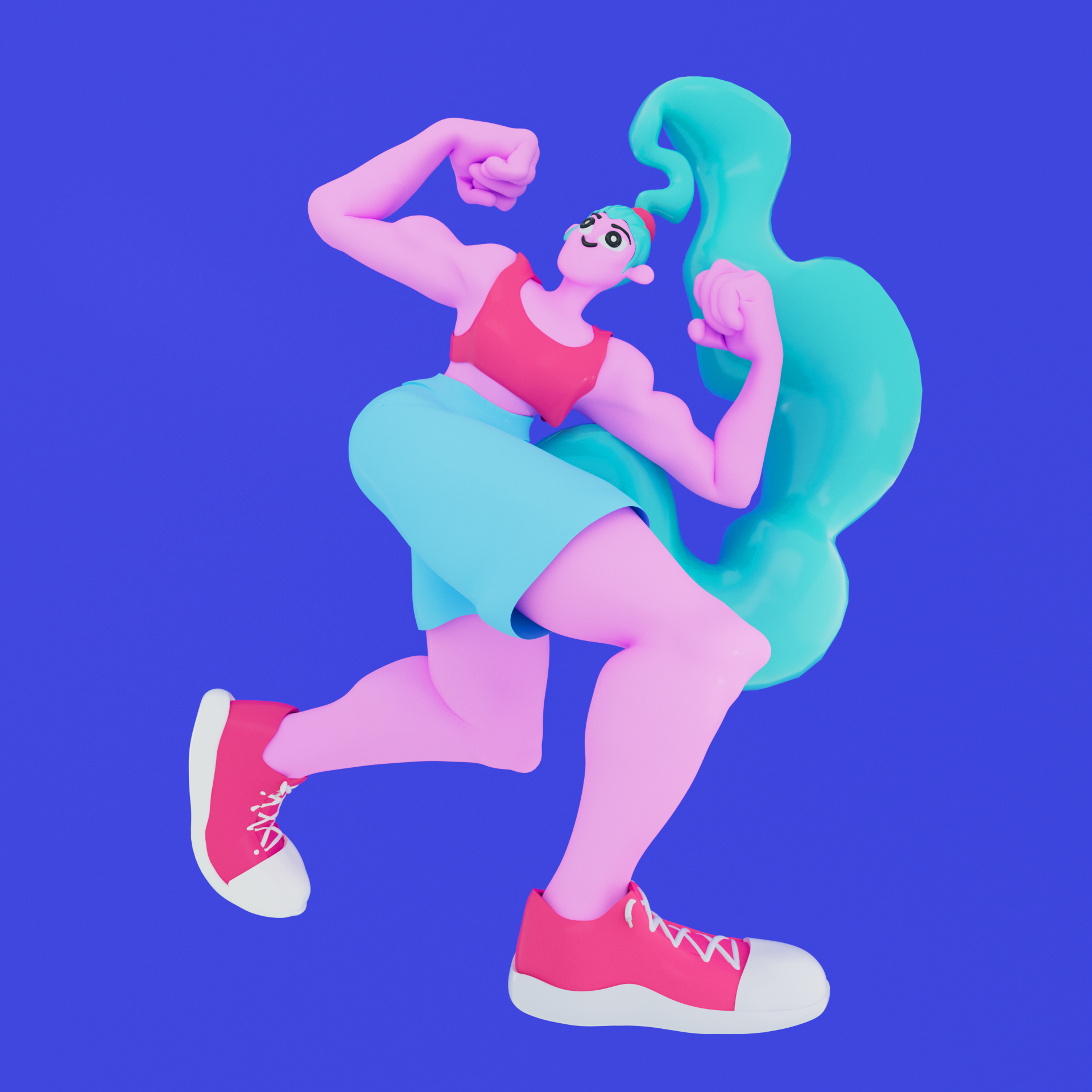 welcome to muscle beach 3d c4d character design fitness muscles power strong woman woman workout